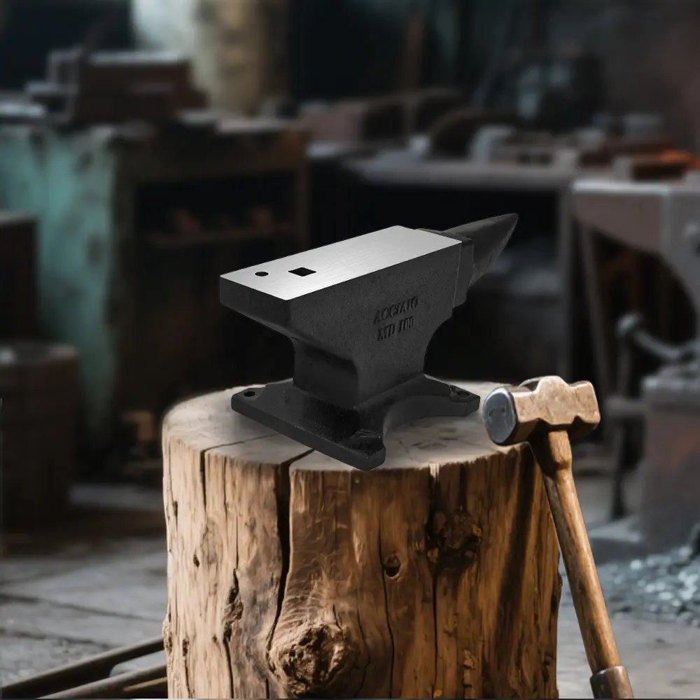 100Lbs Heat-Treated Cast Steel Single Horn Anvil, 55HRC Abrasion-Impact Resistant Metalsmith Tool for Hobbyists, 70% Rebound Rate (Over 70%), 305x102mm Large Countertop, Versatile Holes, 4 Base Fixing Holes, Base Bolts, Stable Forging Support for Crafting