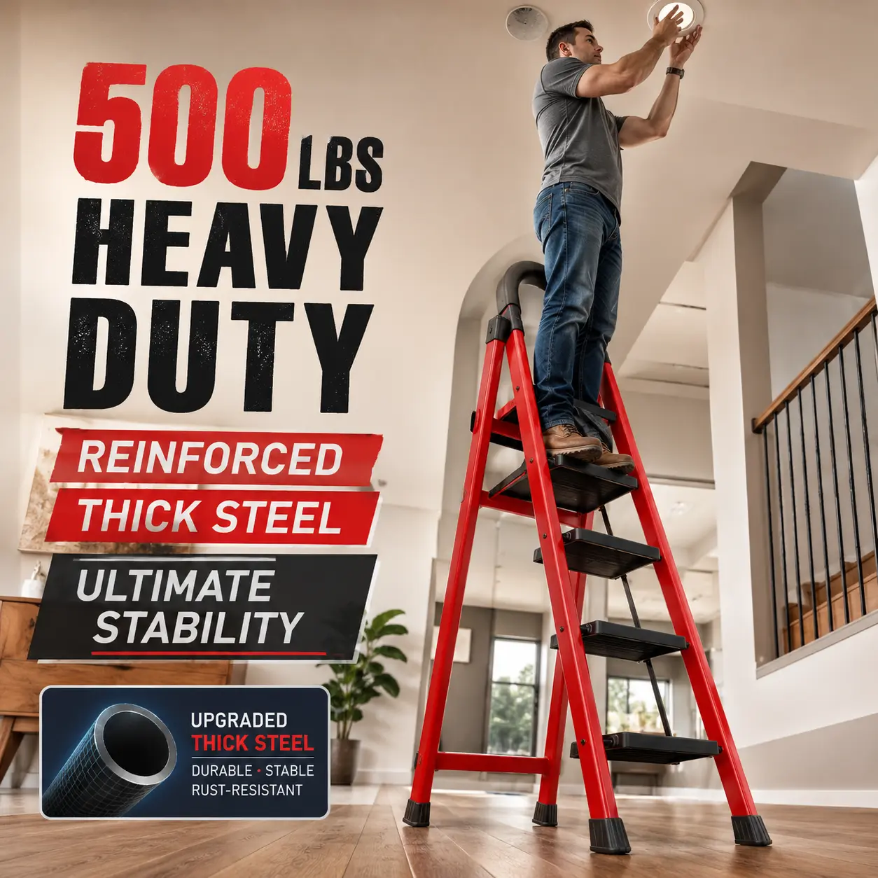 Foldable 5-Step Step Ladder Stool, Heavy Duty Kitchen Household Ladder with Anti-Slip Pedal for Home & Garage