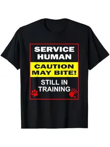 Men's Funny Service Human Do Not Pet Service Dog Training Graphic T-Shirt - Crew Neck Loose Short Sleeve Tee, Casual Top