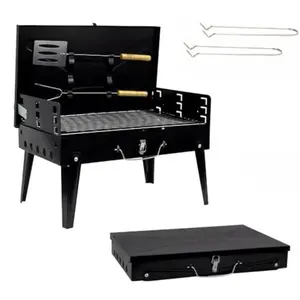 17" Portable Foldable Charcoal Grill with Spatula Fork & Lifting Clamps Ready-to-Use Stainless Steel BBQ for Patio Backyard Camping Picnic Essential Grilling Cooking Gear heater  cooker Barbecue