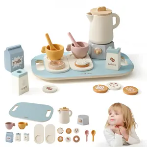 Wooden Tea Set for Little Girls and Boys | 18 PCS babys Coffee & Tea Set for Toddlers | Pretend Play Toy with Silicone Accessories - Ideal Gift Easter gift toddlers