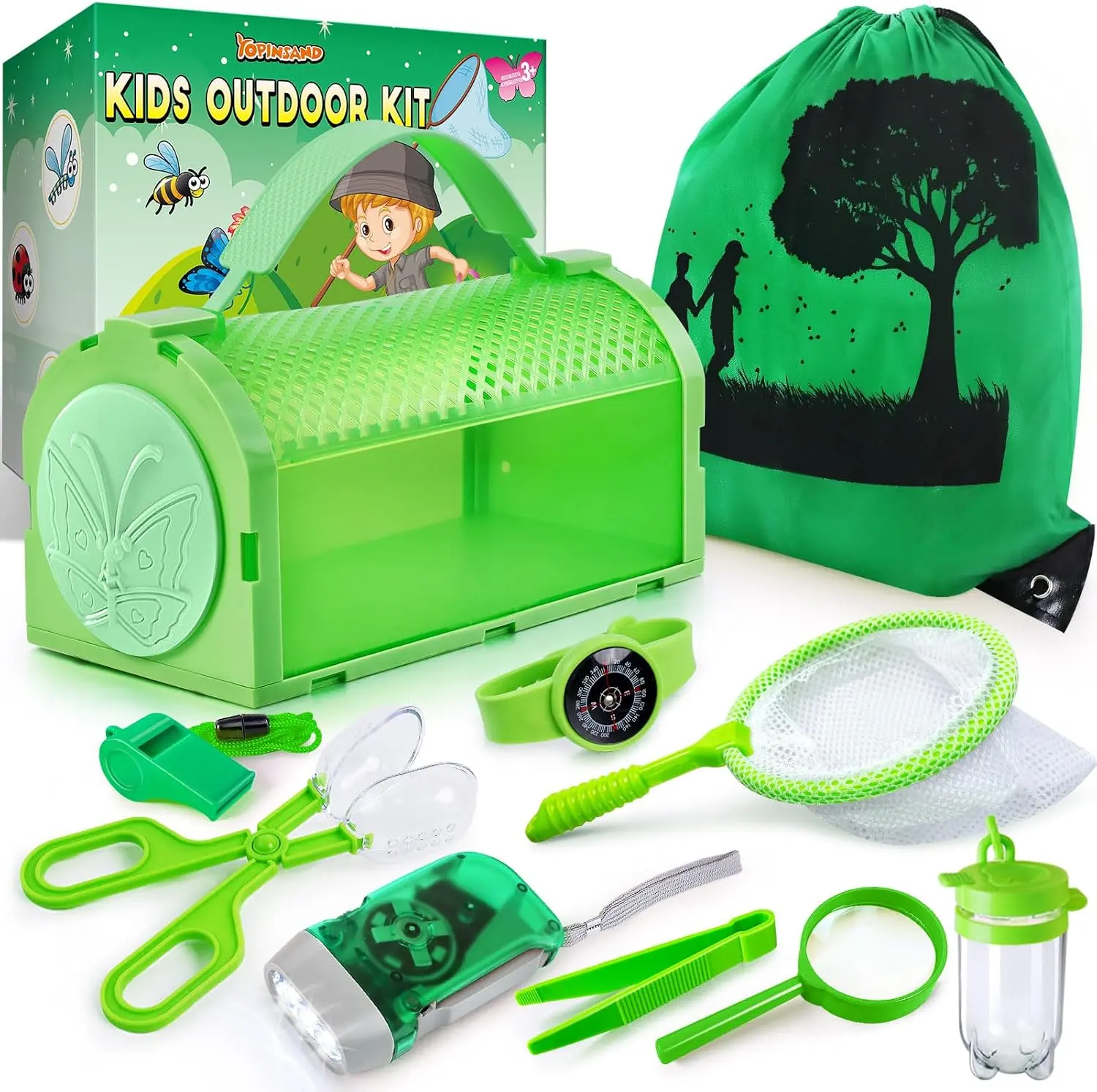 Bug Catcher Kit & Outdoor Explorer Kit for Kids, 10 Pcs Bug Catching Kit with Toy Cage, Backpack, Flashlight, Manifying Glass, Toy Net, Outdoor Exploration Toys Gift for Boys Girls 3-12Gift.