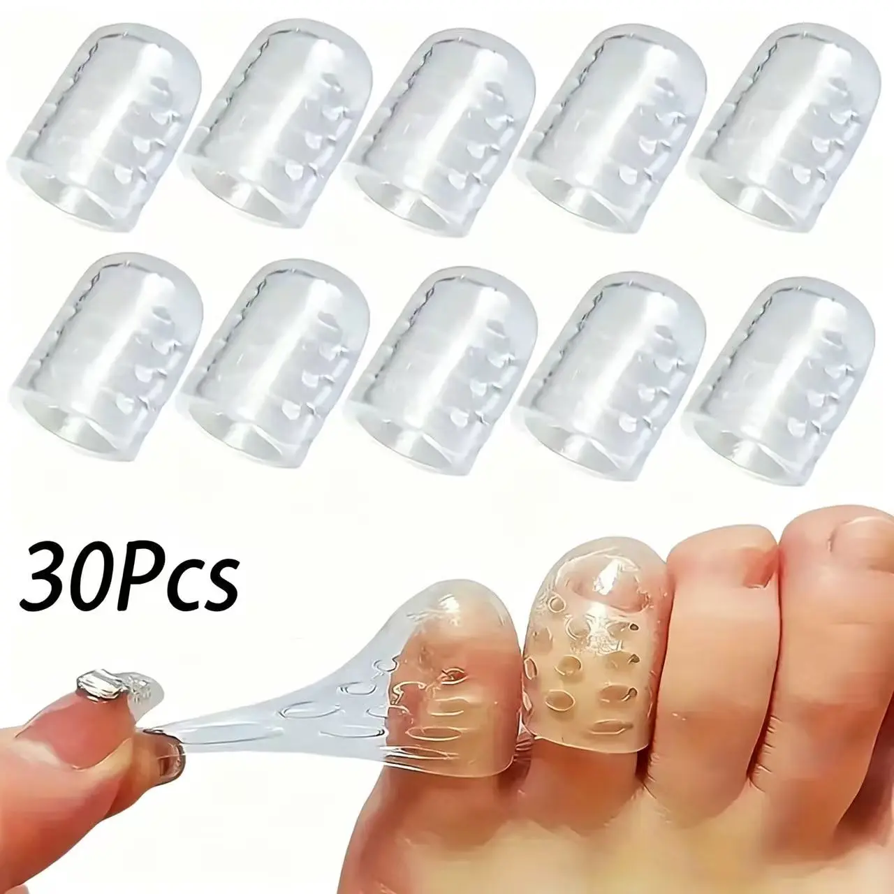 30Pcs Perforated Silicone Toe Covers (Toe Protectors for Shoes), Breathable Anti-Blister Anti-Friction Gel Cushion Covers for Adults' Footcare, Running, High-Heel Footwear