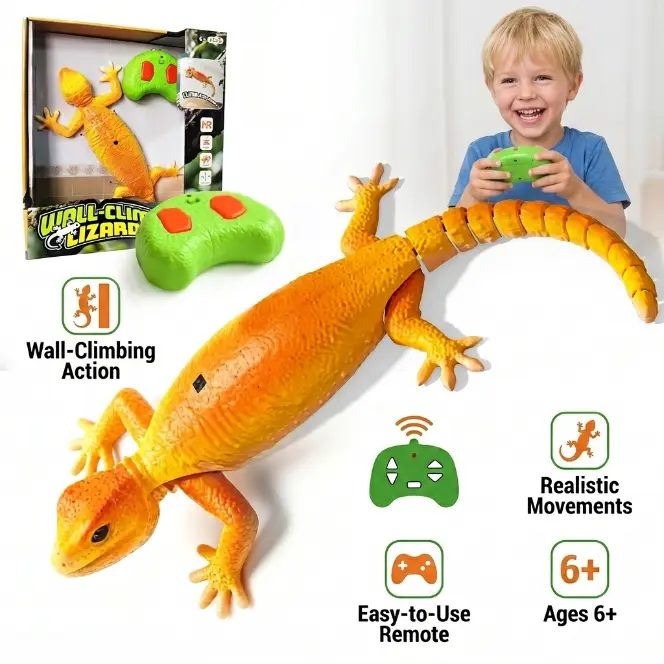 Electric Remote Control Wall Crawler Gecko Toy - LED Glowing Eyes, 360° Spin, Indoor Animals Kids Toy, Fun Gifts for Family | Black Friday, Kids Toys