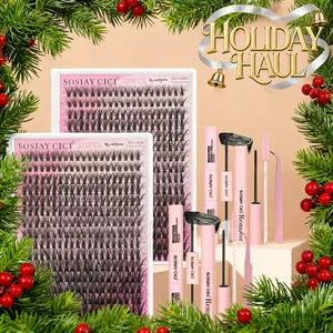 SOSIAY CICI Holiday Lash Clusters Kit, 320PCS 40D D Curl Individual Lashes, All-in-One DIY Lash Extension Set with Bond&Seal for Beginners