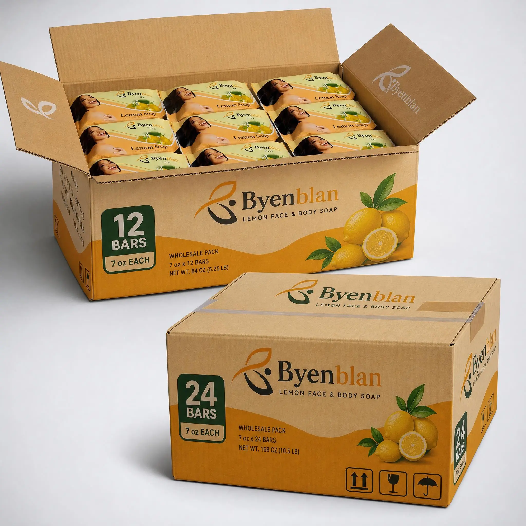 Mayouyou Byenblan Lemon Face & Body Soap, 7oz Wholesale Boxes (12-Pcs or 24-Pcs) - Beauty & Personal Care Bath Cleanser