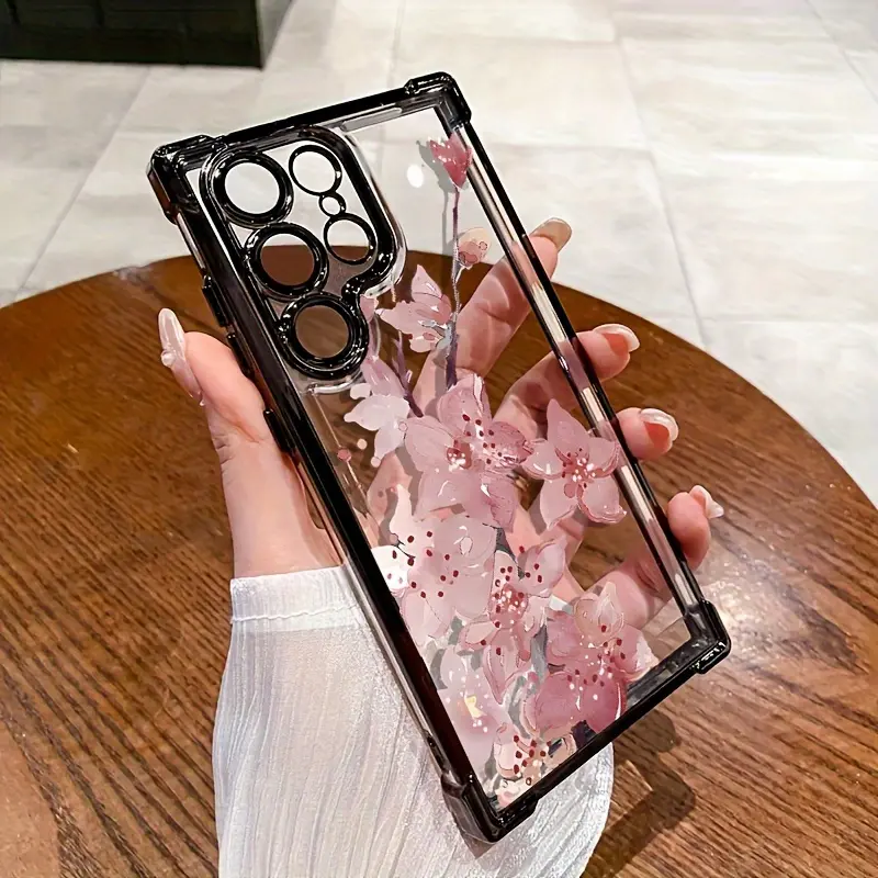 Phone case: 5-Color  Plum Blossom Pattern, Transparent Electroplated Anti-Drop Phone Case for Galaxy S25/S25 Ultra/S25 Plus/S25 /S24/S24 FE/S24 Ultra/S23/S23 Ultra/S22/S21/S21 FE/S20 with Soft Back Cover, 16+ Models Available
