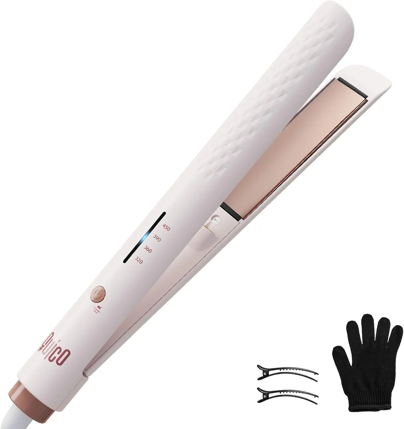 Hair Straightener, 110-240V Flat Iron Hair Straighteners for Women | Pink Travel Straighteners 15s Fast Heat, Ceramic Negative Ion Plate, 320-450℉, Temp Memory, Auto-Off, with Glove&Clips, Gift