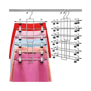 Pants Hangers with Clips Space Saving – 6 Tier Closet Organizer for Skirts Jeans Shorts, Dorm & Apartment (2 Pack)
