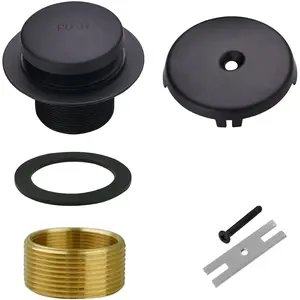 Black Bathtub Drain Tip- Single Hole, Tub Drain Trim Set Conversion Kit Assembly, Coarse Thread Replacement Trim Kit with 1-Hole Overflow Faceplate Includes an Adapter, Matte Black