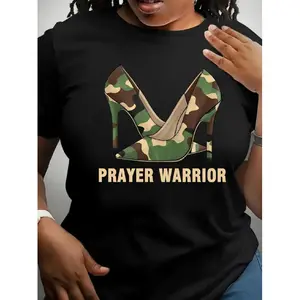 Women's Plus-Size Round-Neck Short-Sleeve Printed Christian-Themed T-Shirt, Pure Cotton Fabric, Stylish Athletic Apparel for Faith-Filled Individuals