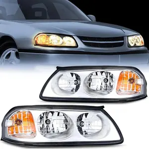 Nilight Car Light Headlamps Assembly for 2000-2004 Chevy Impala, Chrome Case, Amber Reflector, Vehicle Auto Parts Accessories