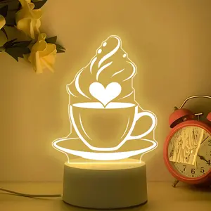 Acrylic Decorative Night Light, Coffee Cup Silhouette Pattern, Perfect for Cafes and Kitchen Desktop Decoration, USB Powered Warm Light
