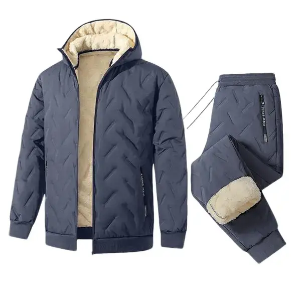 Overlock Fleece Sherpa Set — Hooded Jacket + Cuffed Fleece Pants, Windproof and Wear-Resistant, Two-Piece for Home and Outdoor Use