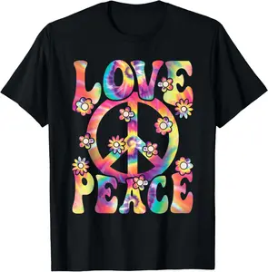 100% Cotton Love Peace Sign 60s 70s Outfit Hippie Costume Women T-Shirt