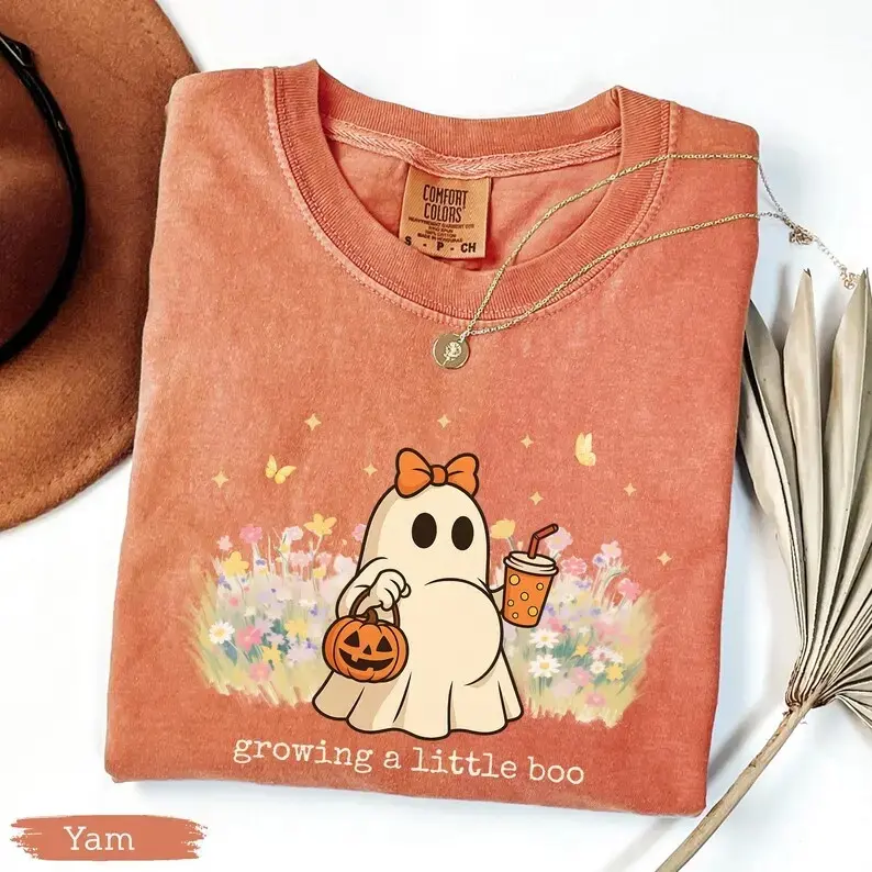 Halloween Maternity Shirt, Comfort Colors Growing A Little Boo, Funny Pregnancy Announcement 2026 Shirt, Spooky Pregnant Costume, New Mommy