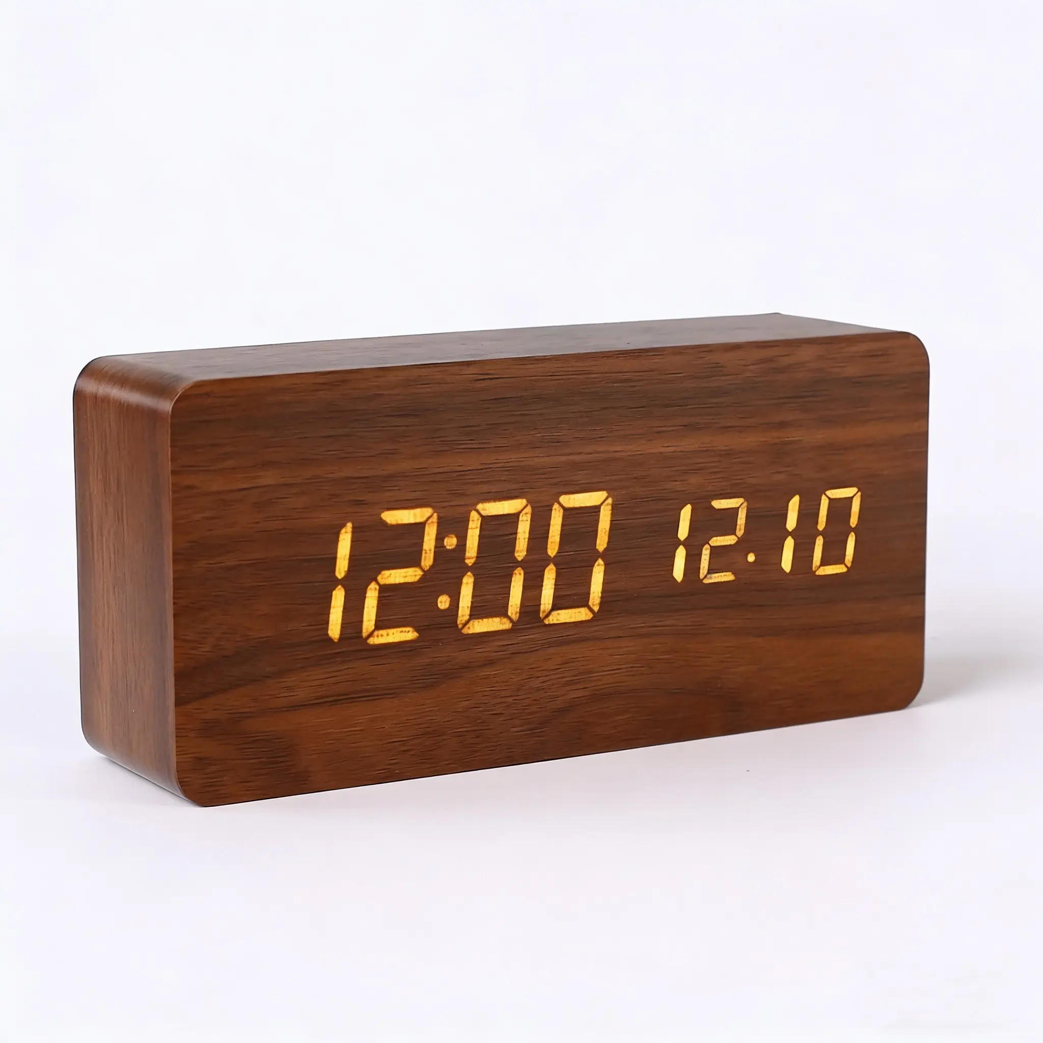 Wooden Digital Alarm Clock, LED Alarm Clock with Temperature Desk Clocks for Office,Bedside Clock, Desktop Electronic Clock, USB Powered Clocks