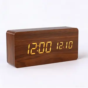 Wooden Digital Alarm Clock, LED Alarm Clock with Temperature Desk Clocks for Office,Bedside Clock, Desktop Electronic Clock, USB Powered Clocks