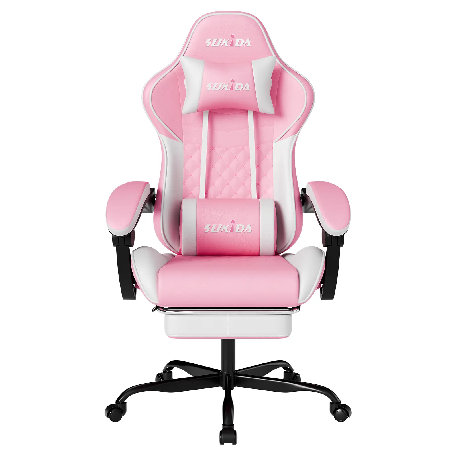 SUIKDA Indoor Office Chair Gaming Chair, featuring comfortable memory foam lumbar support and headrest, 360° swivel casters, ergonomically designed gaming chair, adjustable lumbar pillow height, racing-style gaming chair with footrest.
