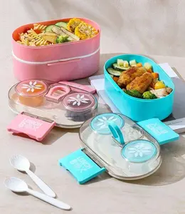 Handle Bento Box with 2 Condiment Containers for Kids and Teenagers Lunch Box