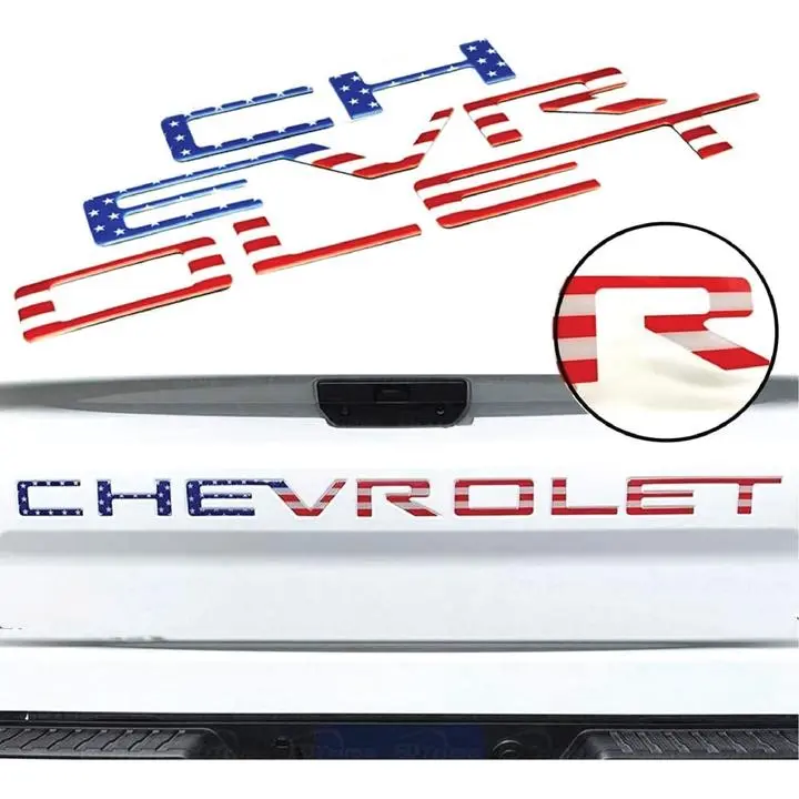 3D Raised USA Flag Tailgate Letters Replacement for 2019-2022 Chevrolet Silverado, ABS Plastic Truck Stickers with Easy Install for Proud Silverado Look, Car Exterior Decoration Accessories, Car Vehicle Decoration