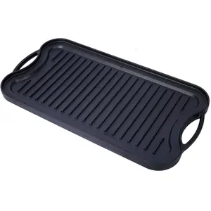 Pre-Seasoned Cast Iron Reversible Rectangular Grill/Griddle, Black,20inch x 10inch Cookware Handles Oven Induction