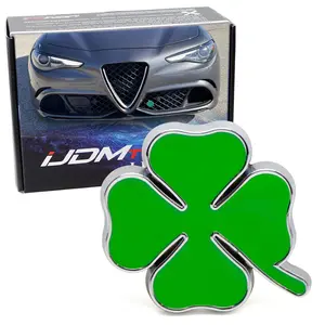 iJDMTOY The Lucky Quadrifoglio Four Leaf Clover Cloverleaf Emblem Badge w/Grille/Mesh Mount Bolt Anchor For Alfa Romeo