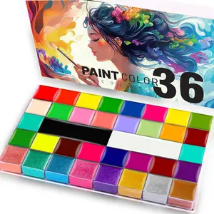 36 Color Watercolor Paint Set with Brushes, Professional Non-Toxic Face & Body Makeup, Easy Clean, Perfect for Halloween, Christmas, Easter