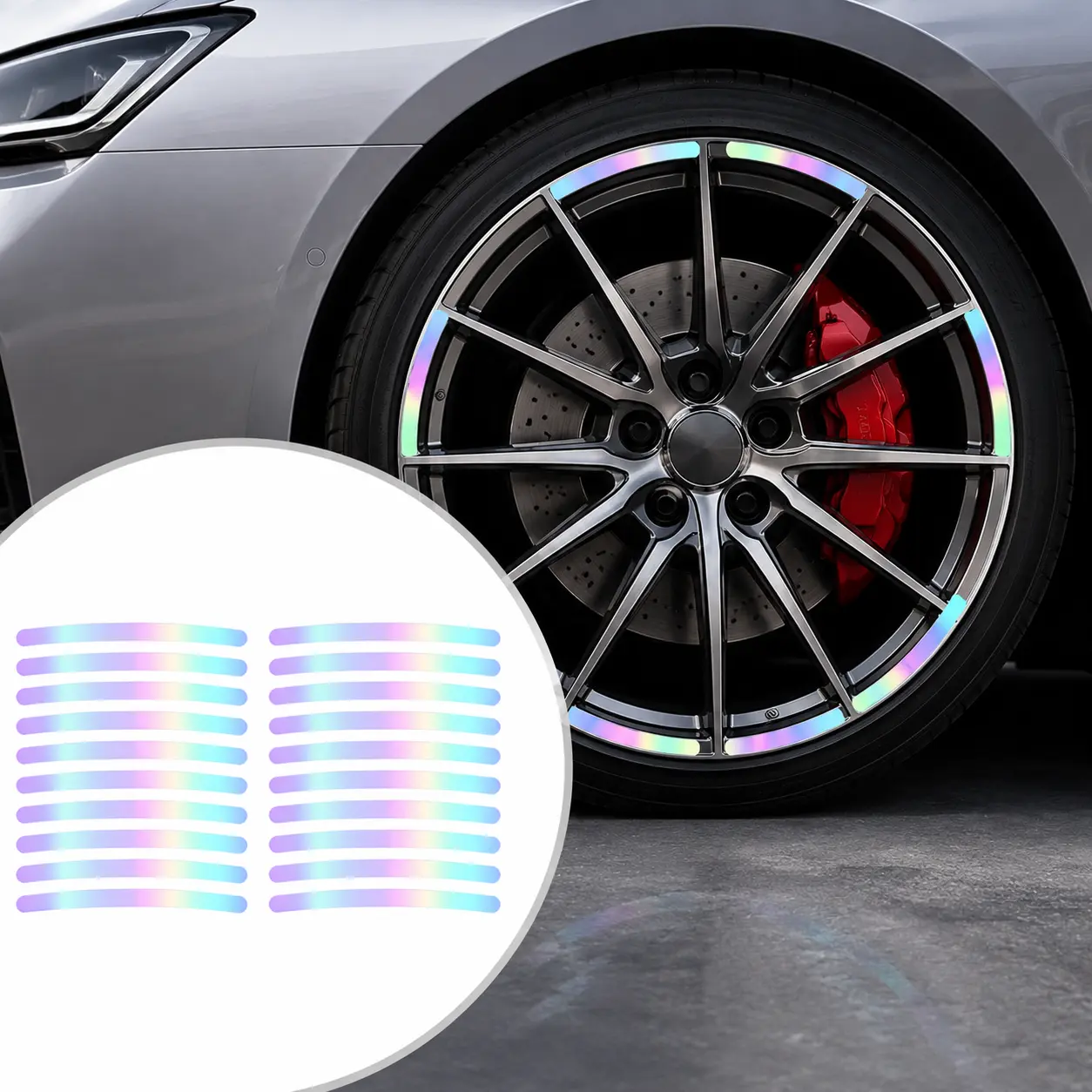 20PCS Reflective Wheel Rim Strips - Automotive Reflective Stickers, Glow-in-the-Dark Adhesive Decals, Colorful Night Decoration for Motorcycle Accessories, Reflective Sticker