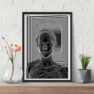 Black and White Optical Illusion Canvas Prints, Room Decor Wall Art Poster, Minimalist Line Art Wall Art Painting for Living Room Bedroom Home Office