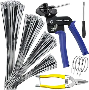 Cable Tie Gun Kit, Specialized Tool For Tightening And Cutting Stainless Steel Cable Ties, Comes With 153 Pieces Of Uv-Resistant Heavy-Duty Metal zip Ties And Industrial Scissors.