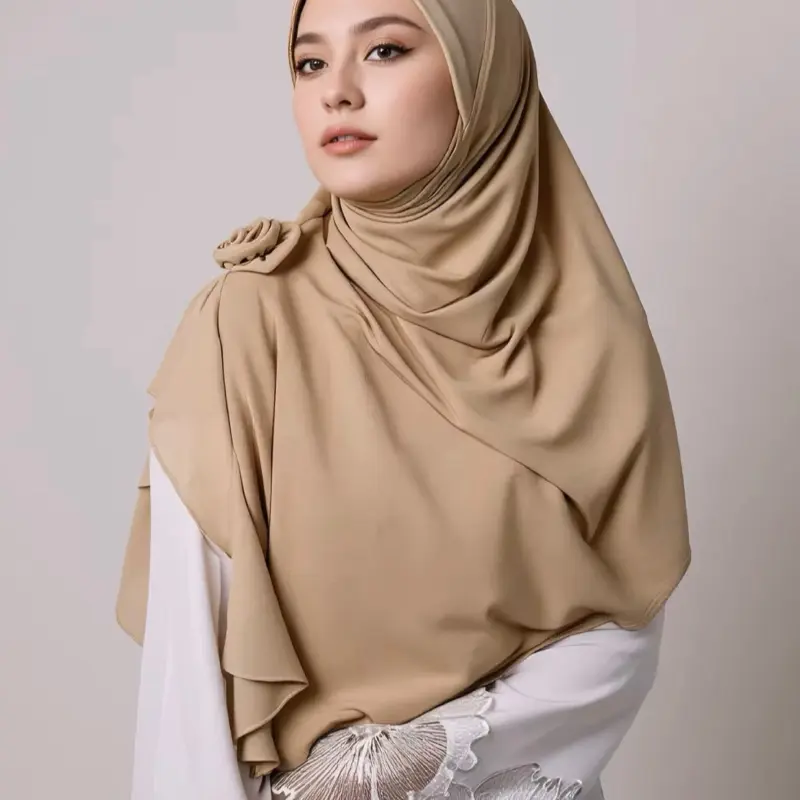 Women's Ready-to-Wear Modest Hijab - Kerudung Jilbab Bergo Insta, Sand Golden Jersey Cotton, Lightweight & Soft, Comfortable Breathable Full Coverage for Work, Party, Everyday Training