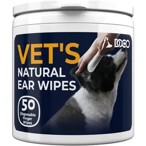 DOCO Dog Ear Wipes - All Natural Finger Veterinary Pet Ear Wipes with Eucalyptus, Aloe - 50 Count