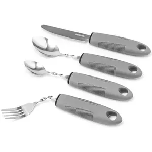 HoEase P4TC Bendable Easy-Grip Utensil Set for Arthritis Tremors & Parkinson's - Stainless Steel Cutlery with Large Foam Handles & Adaptive Support - Dishwasher Safe Tableware