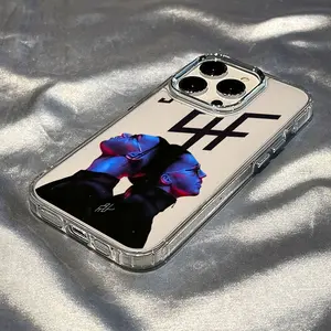 Phone case Apple for iPhone 17 Air 16 15 14 13 12 Pro Max Plus Electroplated Lens frame Transparent Soft case, cyber neon style with twin characters wearing glasses