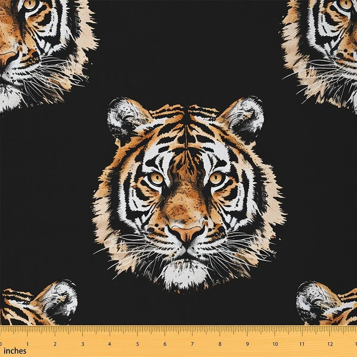 Tiger Head Print Fabric,Soft Flannel Polyester No Stretch Sewing Craft,Watercolor,Multicolored,,Perfect DIY Crafts & Home Decor