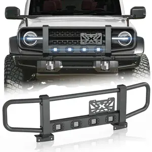 【Yzona】Full-Width Front Brush Grille Guard Push Bull Bar for 2021 2022 2023 2024 2025 2026 Ford Bronco 2 or 4 Doors (ONLY for Models with Factory Modular Steel Front Bumper)