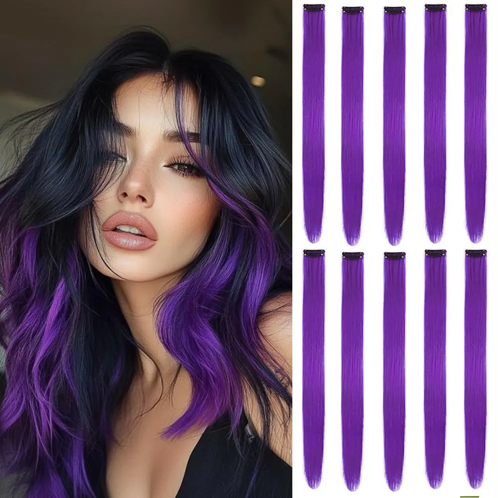 Synthetic Clip in Hair Extensions 22in 10PCS Straight Highlight Colors Hairpieces for Party Wear