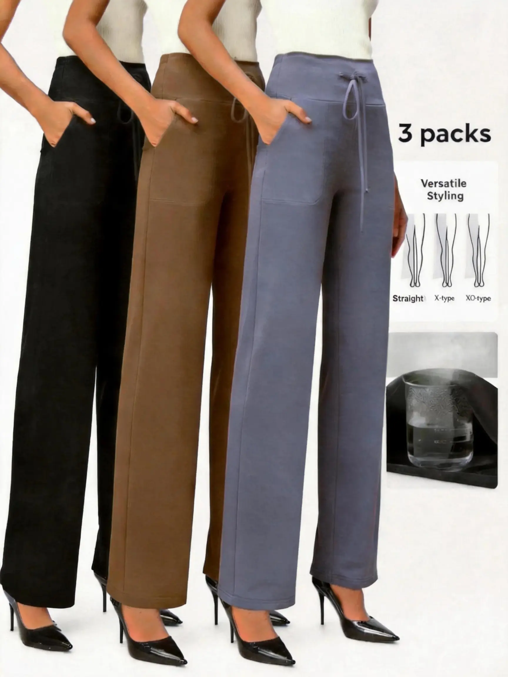 3-Pack NunuFlex Women Wide Leg Lounge Pants Soft Stretchy Breathable Loose Ankle-Length Pajama Bottoms, Versatile All-Season Loungewear for Home & Daily Outdoor Casual Wear, Homewear Pjs Womenswear