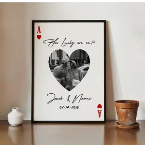 Personalized Valentine’s Day Gift for Him, Custom Couple Ace Playing Card Wall Art, Romantic Photo Print Gift for Husband, Anniversary & Love Home Decor