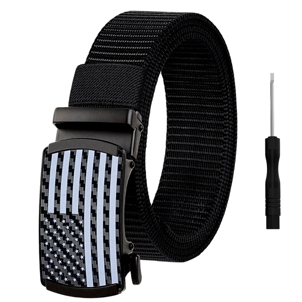Mens Ratchet Belt Black Tactical Nylon Belts for Men with Automatic Slide Buckle Casual Golf Belt