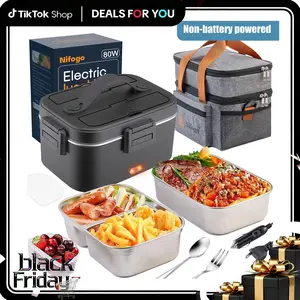 Nifogo Portable Electric Food Warmer 1.8L Leak-Proof Lunch Box 110V/12V/24V Car/Home with Tableware & Bag Compact Versatile
