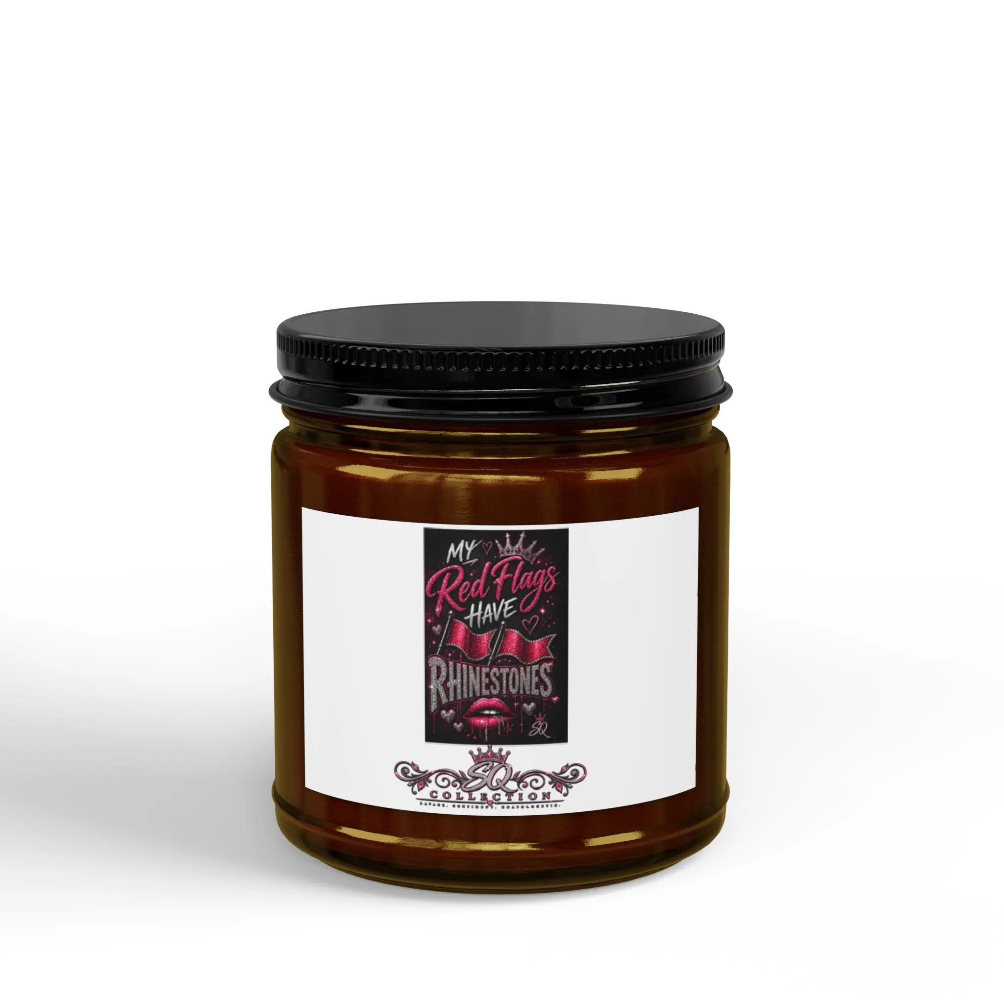 Red Flags Have Rhinestones candle | Soy Jar Candle with Black Lid