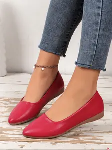 Women's Pointed Toe Comfortable PU Leather Work Shoes, Cute Slip-On Ballet Flats, Fashion Office Shoes for All Seasons, PU Leather Loafers