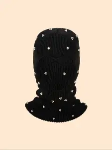 Retro Nail Knitted Balaclava, Ultra Soft Warm Yarn, Winter Cold and Wind Protection, Retro Punk Streetwear Avant Garde Style Headwear
