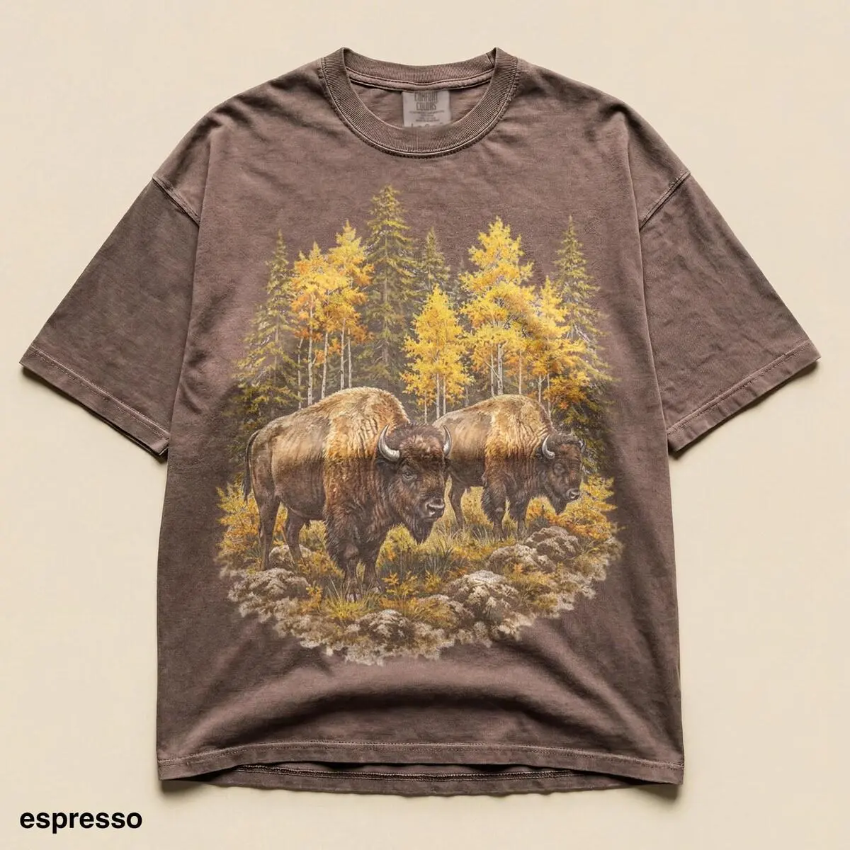 Bison Autumn Forest T-Shirt, Vintage Comfort Colors® Buffalo Wildlife Graphic Tee, Rustic Western Nature Shirt