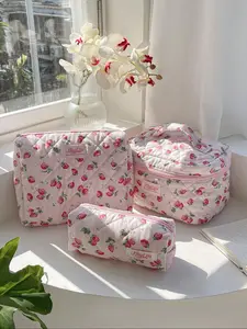 Strawberry Pattern Makeup Bag Set, Large Capacity Fluffy Makeup Bag & Toiletries Bag & Makeup Brush Bag, Portable Cosmetic Storage Bag, Makeup Organizer Pouch