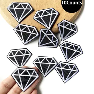 Diamond Shaped Iron on Patch, 10pcs/set Fashionable Geometric Embroidery Design Embroidered Patch, Sewing Badge for Clothes Backpack Shoes Jacket Jeans Hat Dress