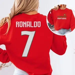 Ronaldo #7 Star Player Flag Tribute Graphic Tee, Portugal Jersey Style Inspired for Fans Soccer Design, Football World USA Unisex T-Shirt