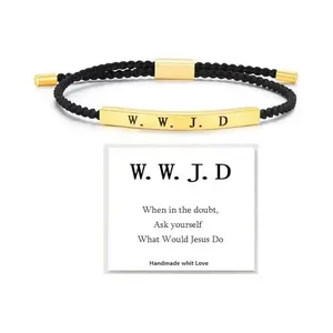 W.W.J.D Inspire Bracelet, What Would Jesus Do Adjustable Unisex Braided Christian Bracelet with Motivational Message Card Gift for Men & Women Her & Him BFF BF GF